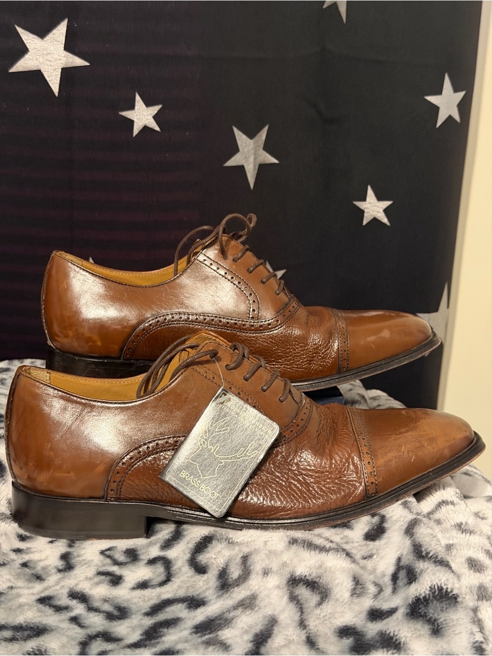 Mens Brass Boot Brown Leather Cap-Toe Oxfords